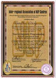 Vitaly Mamitko Certificate of NLP-Practitioner
